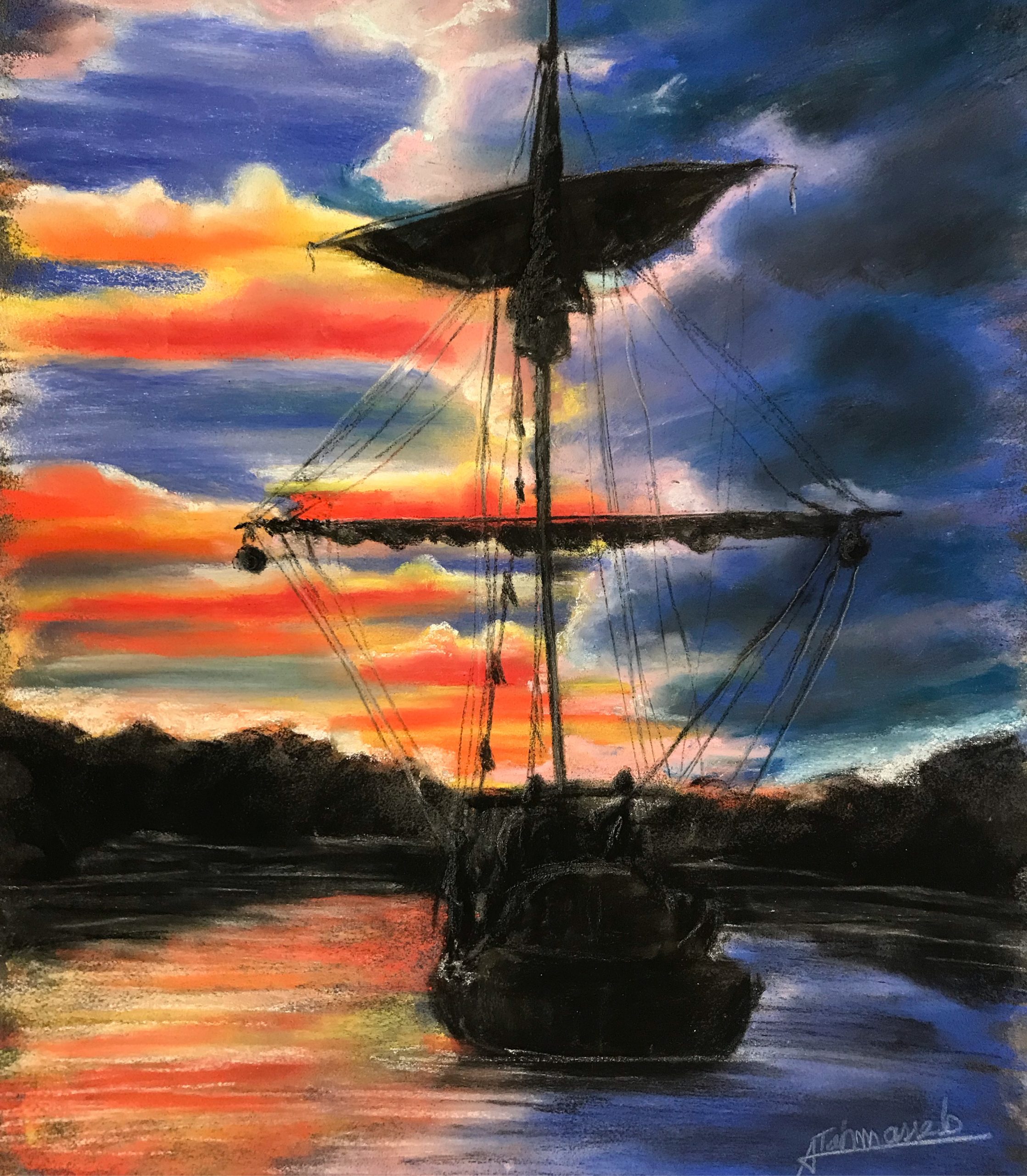 Bateau orange-bleu